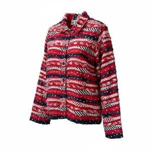 Vintage Keren Hart Patriotic American Flag Quilted Ruffle Shirt Jacket M Cottage